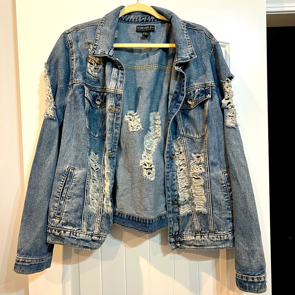 Distressed denim jacket 3x